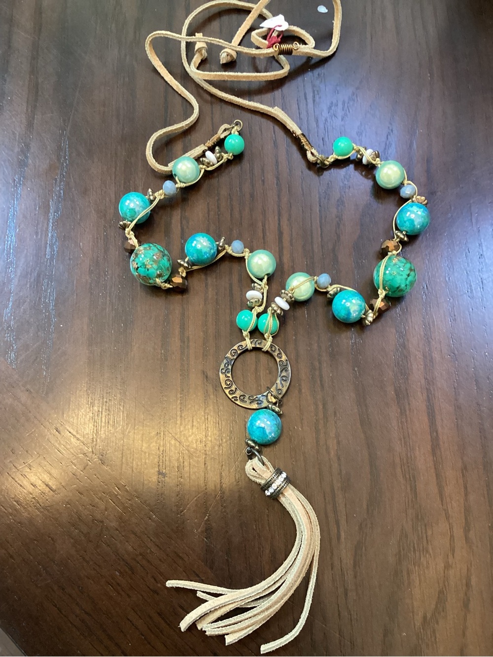 Turquoise Bead Tassel Pendant Necklace - Unbranded
